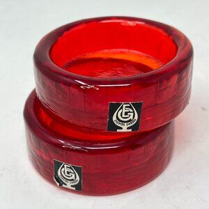 2-MCM Vintage ENERYDA GLASBRUK SWEDEN Red Art Glass Puck TeaLight Candle Holder